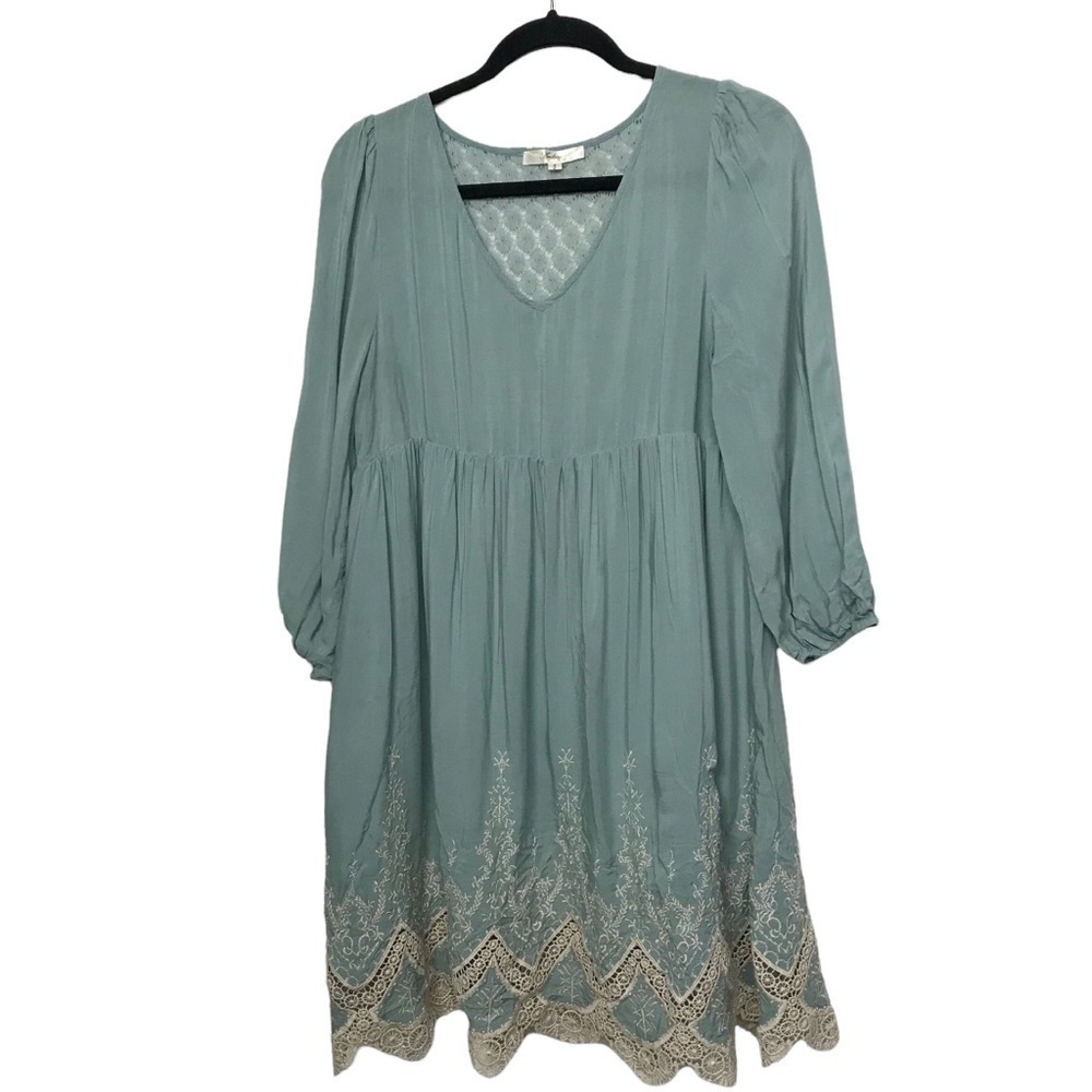 Andree By Unit Green Blue Embroidered Dress Small